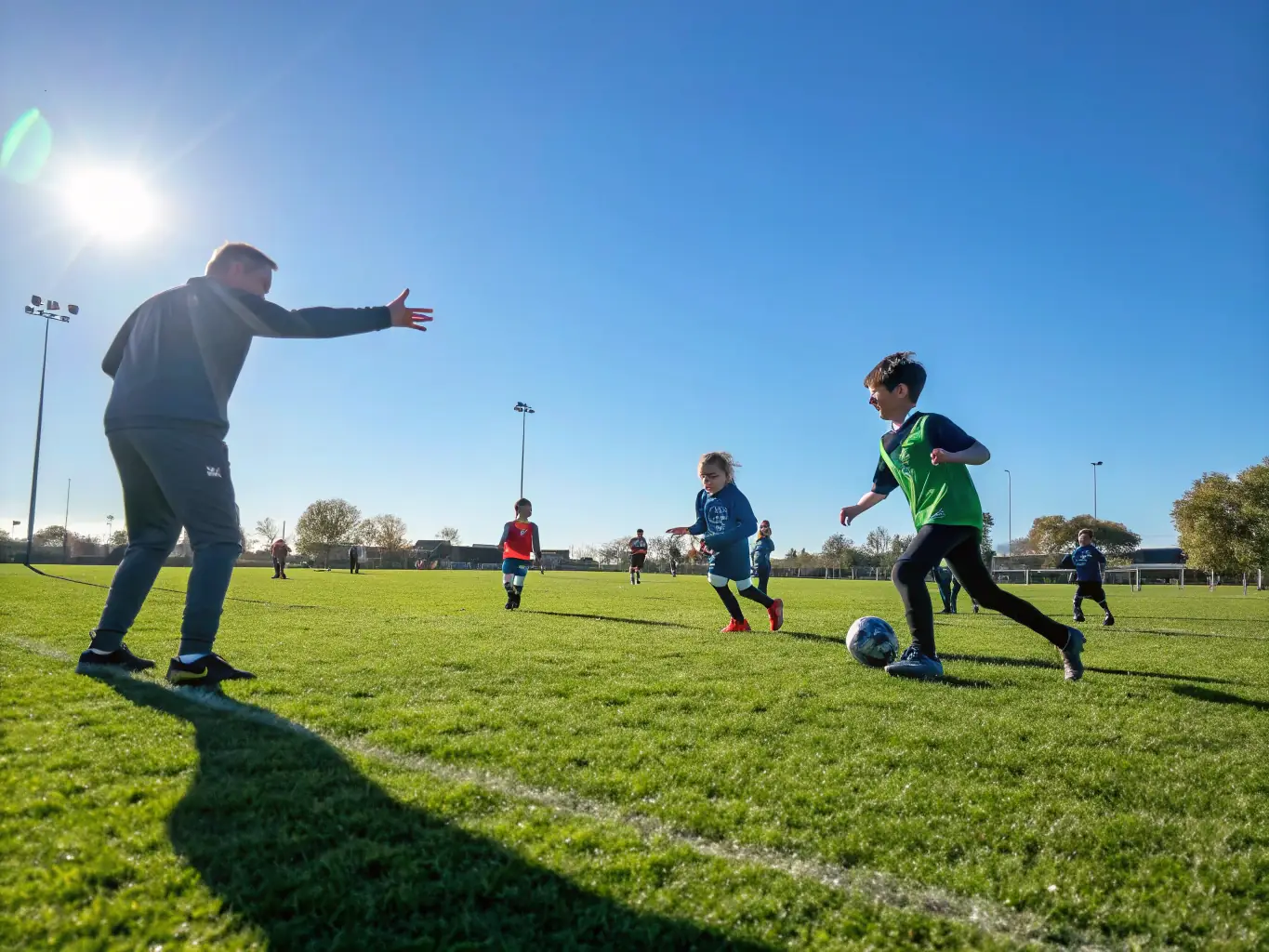 An action shot of a local sports team sponsored by FOYER RURAL competing in a friendly match, highlighting the organization's support for sports and recreation.